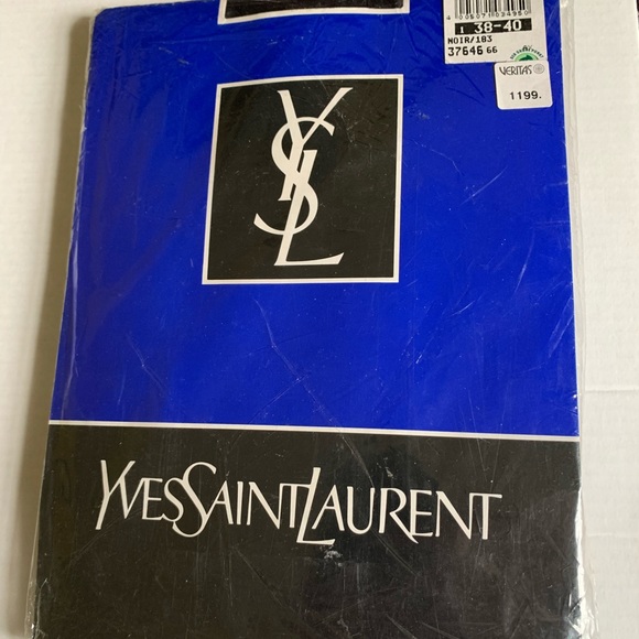 Vintage Yves Saint Laurent shiny black soft satin opaque tights US S-M Eur 48-40 - Picture 6 of 8
